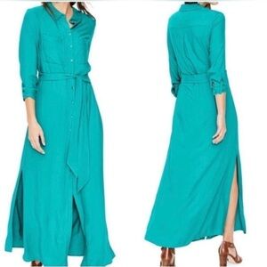 Boden Katrina Ultra Marine /Turquoise 3/4 Sleeve Maxi Shirt Dress Blue Size 2P